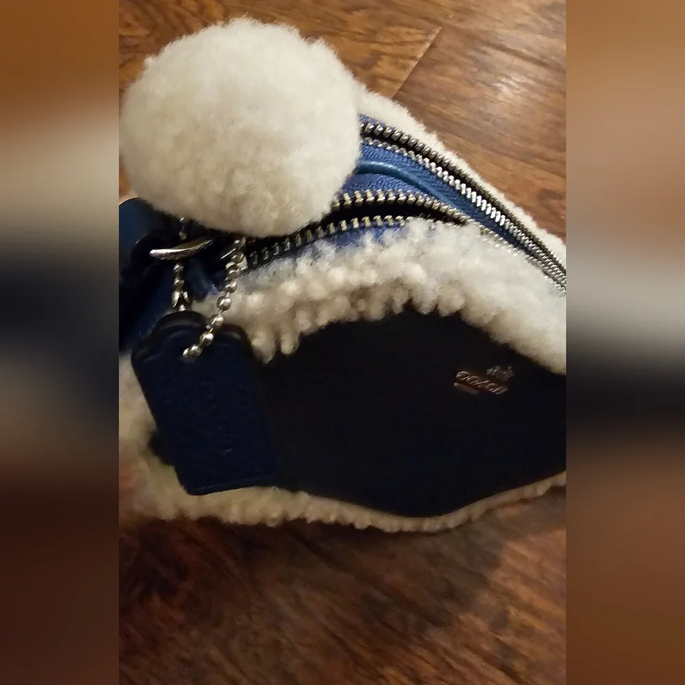 Coach Blue Crossbody Bag with Shearling Trim - Picture 2 of 4